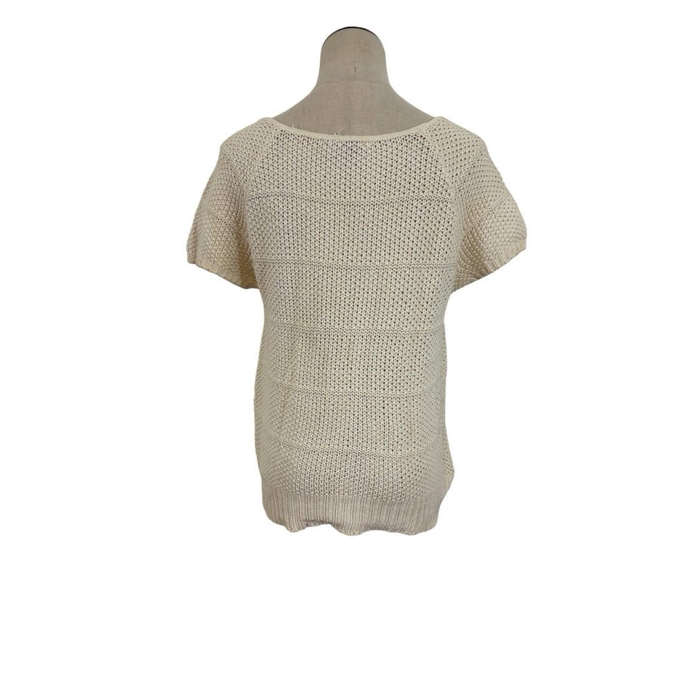 Vtg 80s Knit Sweater Women S Cream Boat Neck Short Sleeve Top Coastal Preppy